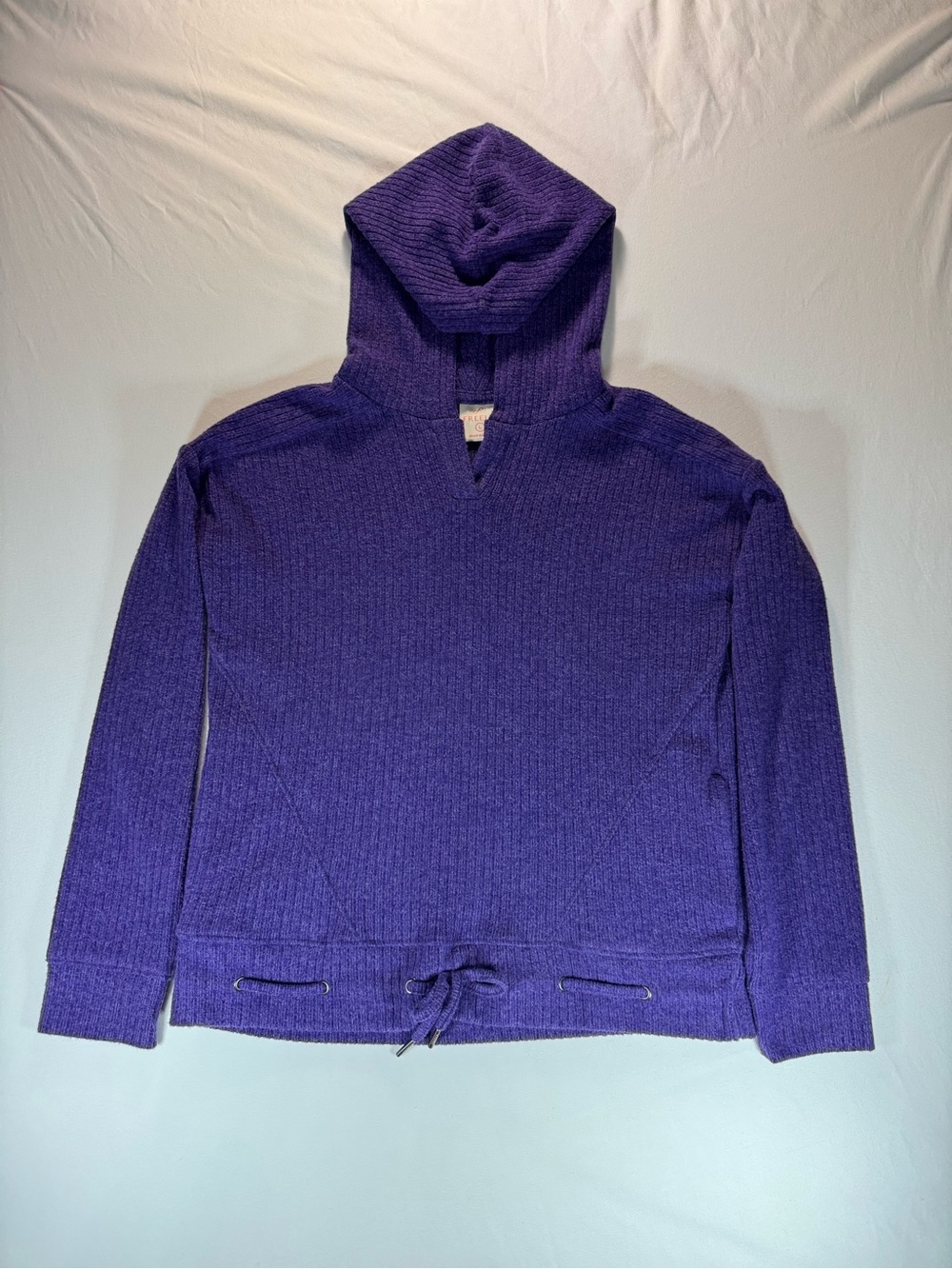 Freely Girls Large Heathered Purple Ribbed Knit V-Neck Pullover Hoodie Size L